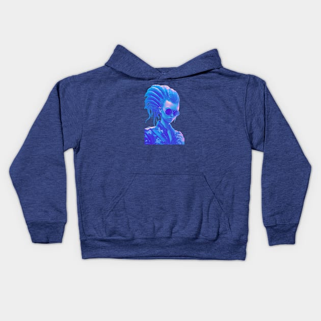 Xeno Cyberpunk Chic, Futuristic Femme Fatale Kids Hoodie by Nebula Nexus